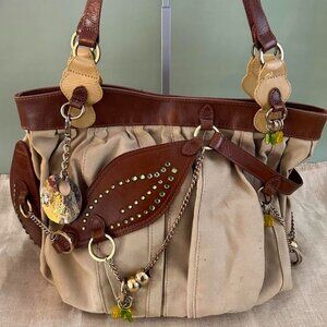 Vintage Gem by Bracher Emden Studded Canvas & Leather Tote Shoulder Bag with Cha
